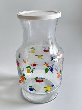 Vintage Fruit Glass Pitcher Carafe with Lid 1990 AHC Retro Kitchen